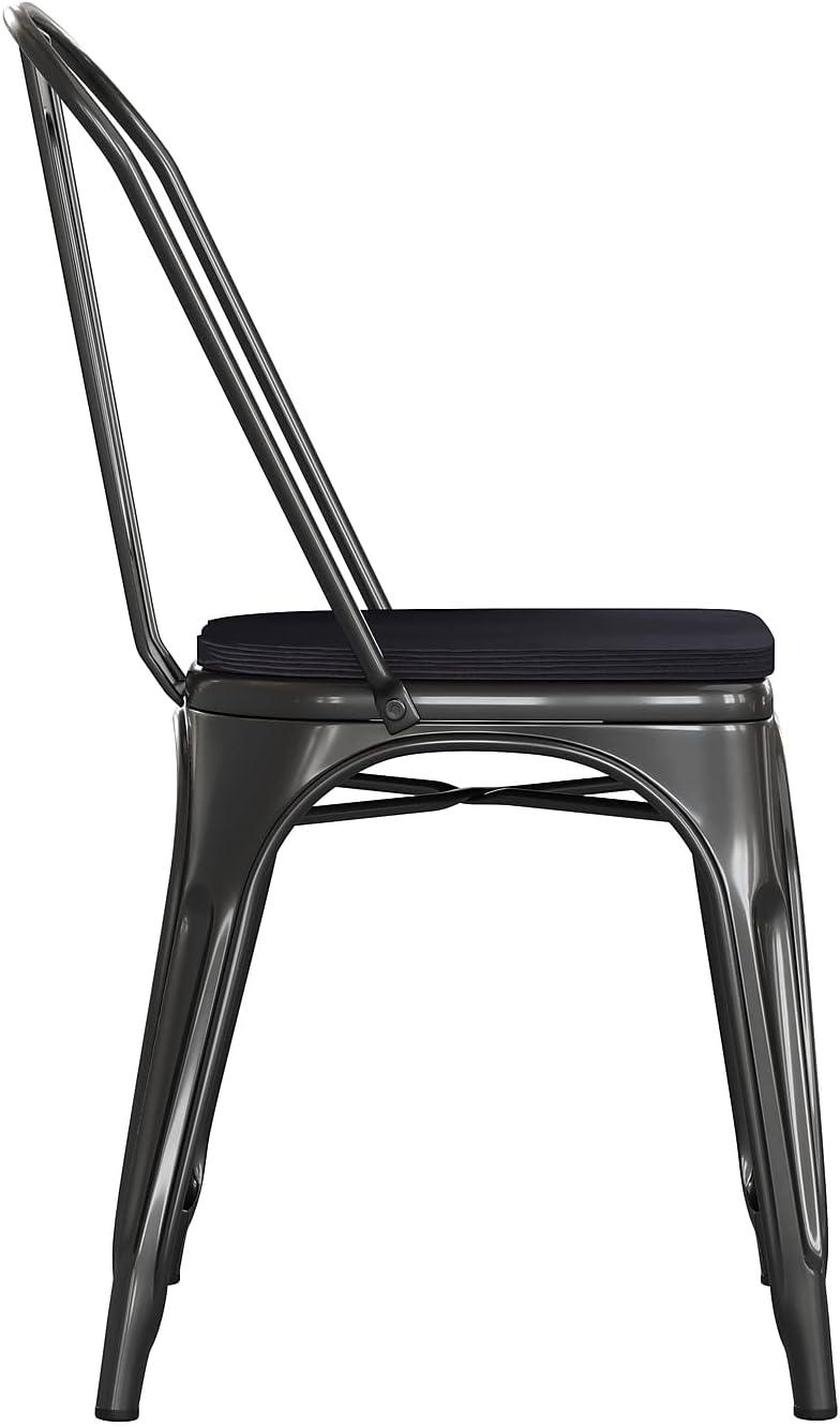 image:imageFlash Furniture Perry IndoorOutdoor Commercial Stackable Chair with Polystyrene Seat Blue Metal Frame Teak Poly Resin Seat Rounded Seat Edges for ComfortBlackBlack