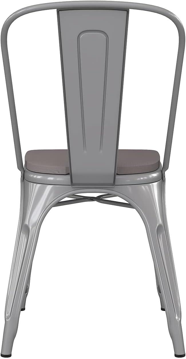 image:imageFlash Furniture Perry IndoorOutdoor Commercial Stackable Chair with Polystyrene Seat Blue Metal Frame Teak Poly Resin Seat Rounded Seat Edges for ComfortSilverGray