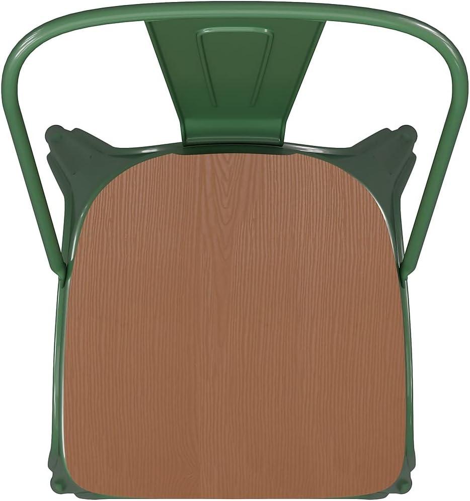 image:imageFlash Furniture Perry IndoorOutdoor Commercial Stackable Chair with Polystyrene Seat Blue Metal Frame Teak Poly Resin Seat Rounded Seat Edges for ComfortGreenTeak