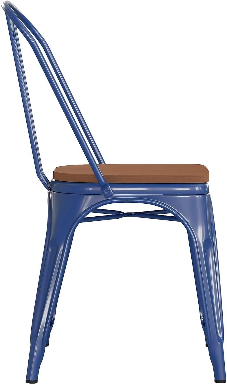 image:imageFlash Furniture Perry IndoorOutdoor Commercial Stackable Chair with Polystyrene Seat Blue Metal Frame Teak Poly Resin Seat Rounded Seat Edges for ComfortBlueTeak