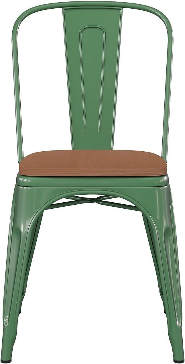 image:imageFlash Furniture Perry IndoorOutdoor Commercial Stackable Chair with Polystyrene Seat Blue Metal Frame Teak Poly Resin Seat Rounded Seat Edges for ComfortGreenTeak