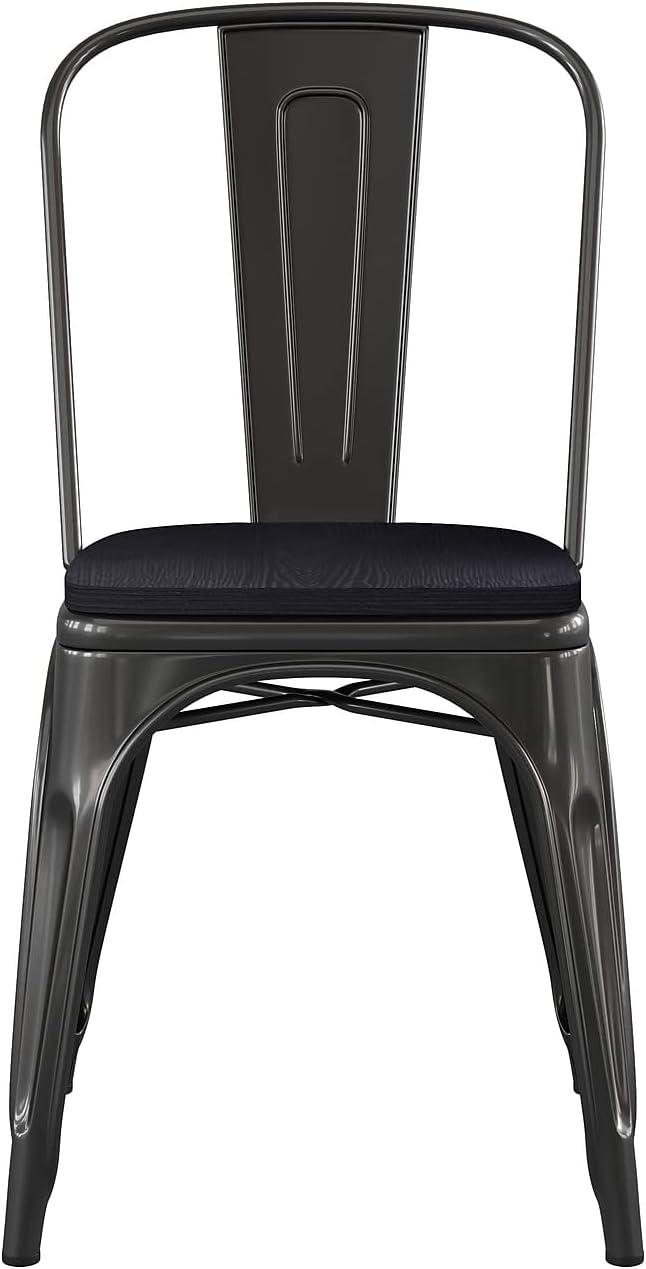 image:imageFlash Furniture Perry IndoorOutdoor Commercial Stackable Chair with Polystyrene Seat Blue Metal Frame Teak Poly Resin Seat Rounded Seat Edges for ComfortBlackBlack