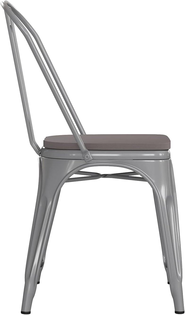 image:imageFlash Furniture Perry IndoorOutdoor Commercial Stackable Chair with Polystyrene Seat Blue Metal Frame Teak Poly Resin Seat Rounded Seat Edges for ComfortSilverGray