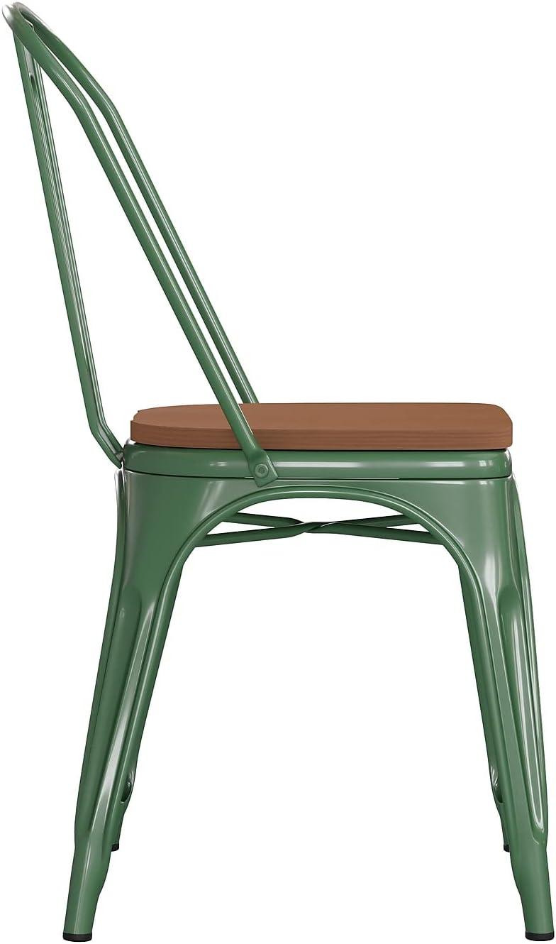 image:imageFlash Furniture Perry IndoorOutdoor Commercial Stackable Chair with Polystyrene Seat Blue Metal Frame Teak Poly Resin Seat Rounded Seat Edges for ComfortGreenTeak