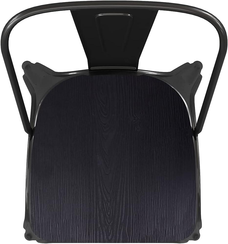 image:imageFlash Furniture Perry IndoorOutdoor Commercial Stackable Chair with Polystyrene Seat Blue Metal Frame Teak Poly Resin Seat Rounded Seat Edges for ComfortBlackBlack