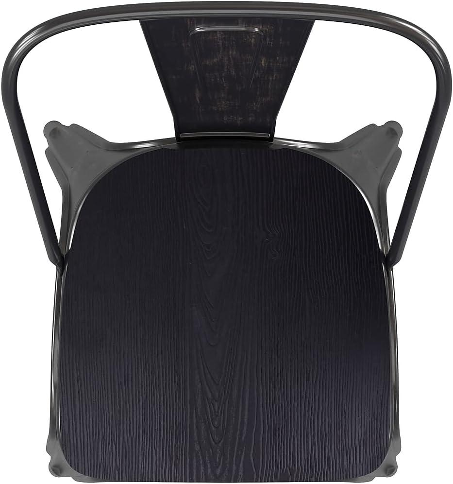 image:imageFlash Furniture Perry IndoorOutdoor Commercial Stackable Chair with Polystyrene Seat Blue Metal Frame Teak Poly Resin Seat Rounded Seat Edges for ComfortBlackantique GoldBlack