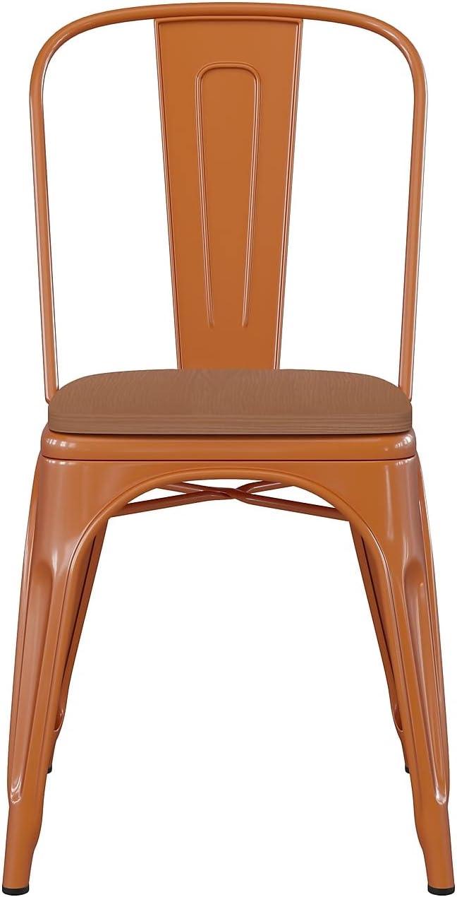 image:imageFlash Furniture Perry IndoorOutdoor Commercial Stackable Chair with Polystyrene Seat Blue Metal Frame Teak Poly Resin Seat Rounded Seat Edges for ComfortOrangeTeak
