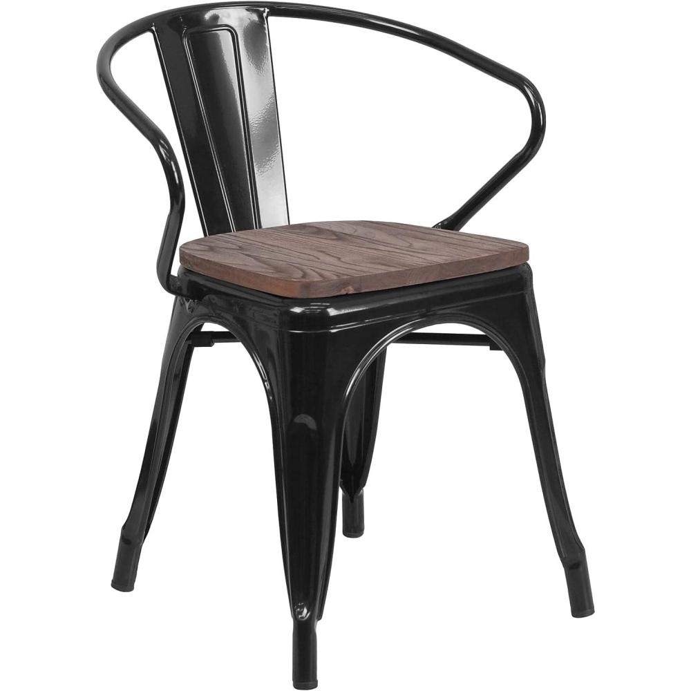 image:imageFlash Furniture Blue Metal Chair with Wood Seat and ArmsBlack