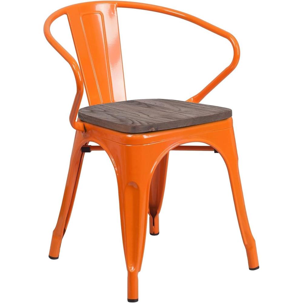 image:imageFlash Furniture Blue Metal Chair with Wood Seat and ArmsOrange