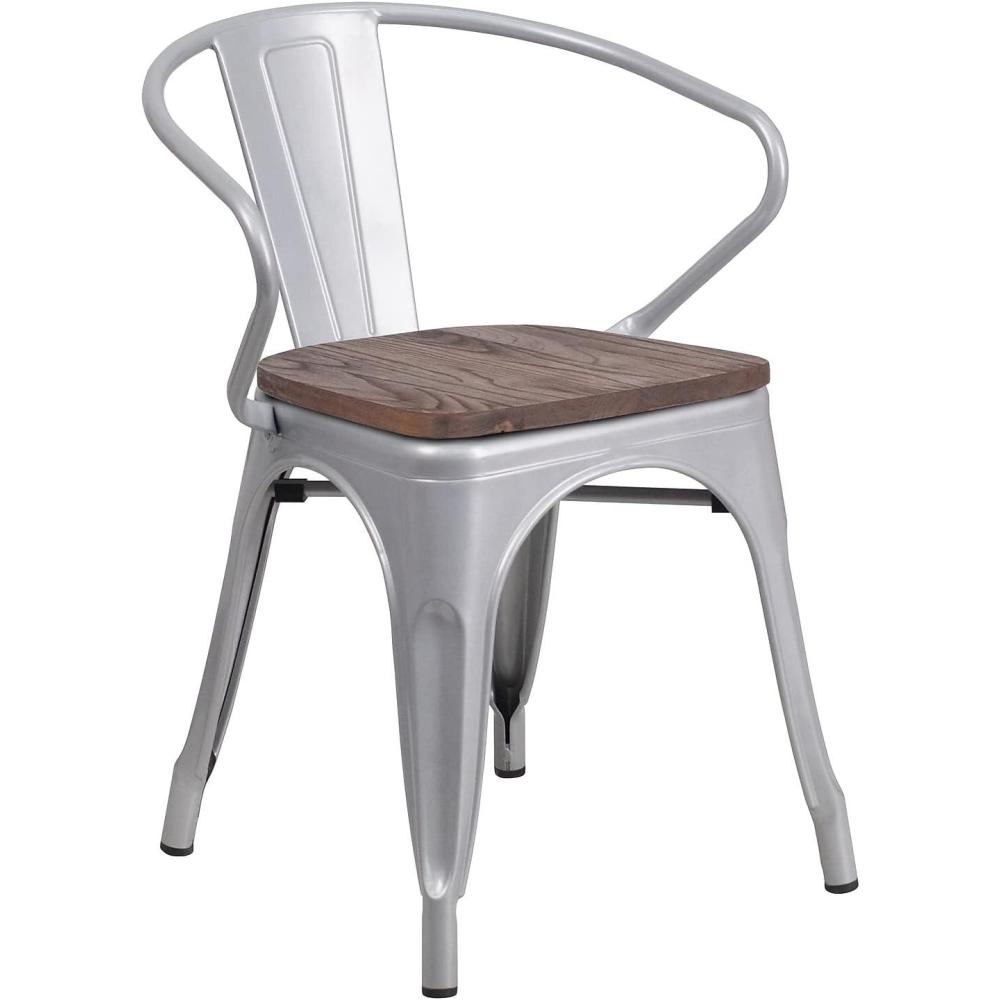 image:imageFlash Furniture Blue Metal Chair with Wood Seat and ArmsSilver