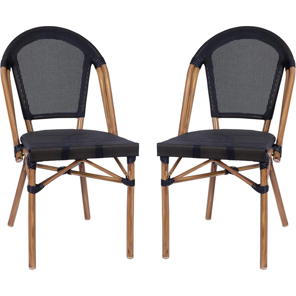 image:imageFlash Furniture Marseille 2 Pack IndoorOutdoor Commercial Bistro Stack Chairs BlackWhite Textilene Back amp Seat Light Natural Bamboo Print Aluminum FrameBlackNatural Frame