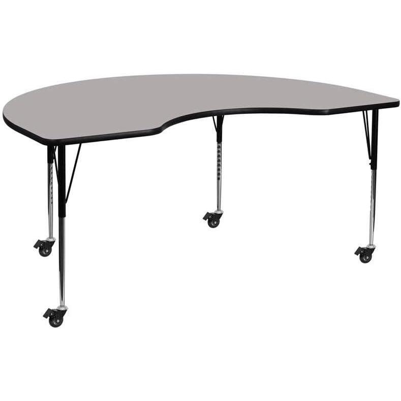 image:imageFlash Furniture Mobile 48W x 72L Kidney Grey HP Laminate Activity Table Standard Height Adjustable LegsGrey