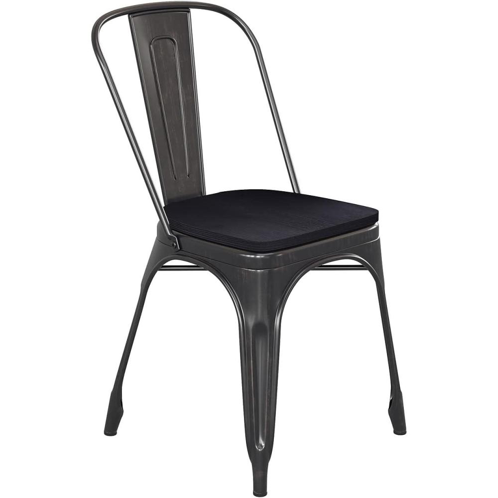image:imageFlash Furniture Perry IndoorOutdoor Commercial Stackable Chair with Polystyrene Seat Blue Metal Frame Teak Poly Resin Seat Rounded Seat Edges for ComfortBlackantique GoldBlack