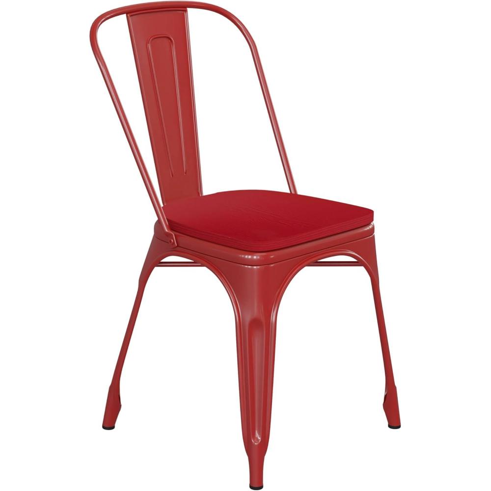 image:imageFlash Furniture Perry IndoorOutdoor Commercial Stackable Chair with Polystyrene Seat Blue Metal Frame Teak Poly Resin Seat Rounded Seat Edges for ComfortRedRed