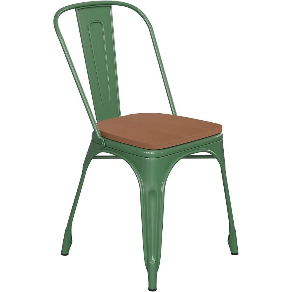 image:imageFlash Furniture Perry IndoorOutdoor Commercial Stackable Chair with Polystyrene Seat Blue Metal Frame Teak Poly Resin Seat Rounded Seat Edges for ComfortGreenTeak