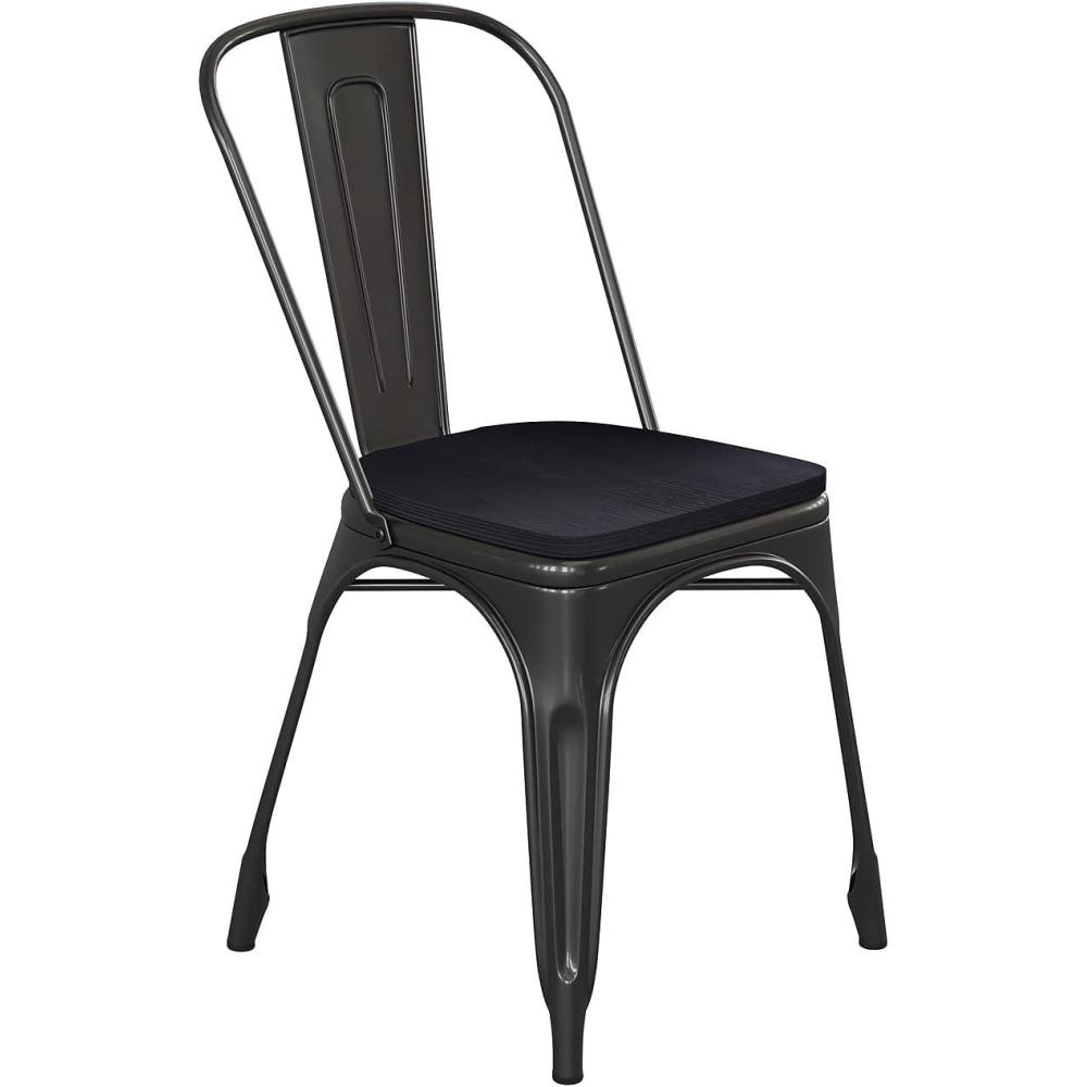 image:imageFlash Furniture Perry IndoorOutdoor Commercial Stackable Chair with Polystyrene Seat Blue Metal Frame Teak Poly Resin Seat Rounded Seat Edges for ComfortBlackBlack