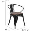 Flash Furniture Blue Metal Chair with Wood Seat and Arms(Black)