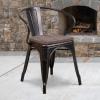 Flash Furniture Blue Metal Chair with Wood Seat and Arms(Black-antique Gold)