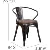 Flash Furniture Blue Metal Chair with Wood Seat and Arms(Black-antique Gold)