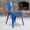 Flash Furniture Blue Metal Chair with Wood Seat and Arms(Blue)
