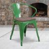 Flash Furniture Blue Metal Chair with Wood Seat and Arms(Green)