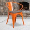 Flash Furniture Blue Metal Chair with Wood Seat and Arms(Orange)