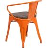 Flash Furniture Blue Metal Chair with Wood Seat and Arms(Orange)