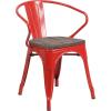 Flash Furniture Blue Metal Chair with Wood Seat and Arms(Red)