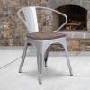 Flash Furniture Blue Metal Chair with Wood Seat and Arms(Silver)