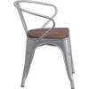 Flash Furniture Blue Metal Chair with Wood Seat and Arms(Silver)