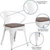 Flash Furniture Blue Metal Chair with Wood Seat and Arms(White)