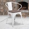 Flash Furniture Blue Metal Chair with Wood Seat and Arms(White)