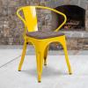 Flash Furniture Blue Metal Chair with Wood Seat and Arms(Yellow)