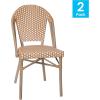 Flash Furniture Lourdes Set of 2 Indoor/Outdoor Commercial Bistro Stack Chairs – White/Gray PE Rattan Back and Seat – Natural Bamboo Print Aluminum Frame(Natural & White/Light Natural Frame)