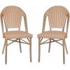 Flash Furniture Lourdes Set of 2 Indoor/Outdoor Commercial Bistro Stack Chairs – White/Gray PE Rattan Back and Seat – Natural Bamboo Print Aluminum Frame(Natural & White/Light Natural Frame)