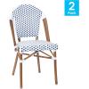 Flash Furniture Lourdes Set of 2 Indoor/Outdoor Commercial Bistro Stack Chairs – White/Gray PE Rattan Back and Seat – Natural Bamboo Print Aluminum Frame(White & Gray/Natural Frame)