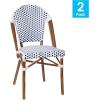 Flash Furniture Lourdes Set of 2 Indoor/Outdoor Commercial Bistro Stack Chairs – White/Gray PE Rattan Back and Seat – Natural Bamboo Print Aluminum Frame(White & Navy/Natural Frame)
