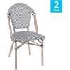 Flash Furniture Marseille 2 Pack Indoor/Outdoor Commercial Bistro Stack Chairs – Black/White Textilene Back & Seat – Light Natural Bamboo Print Aluminum Frame(Black & White/Light Natural Frame)