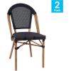 Flash Furniture Marseille 2 Pack Indoor/Outdoor Commercial Bistro Stack Chairs – Black/White Textilene Back & Seat – Light Natural Bamboo Print Aluminum Frame(Black/Natural Frame)