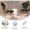 Flash Furniture Marseille 2 Pack Indoor/Outdoor Commercial Bistro Stack Chairs – Black/White Textilene Back & Seat – Light Natural Bamboo Print Aluminum Frame(Black/Natural Frame)