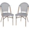 Flash Furniture Marseille 2 Pack Indoor/Outdoor Commercial Bistro Stack Chairs – Black/White Textilene Back & Seat – Light Natural Bamboo Print Aluminum Frame(Black & White/Light Natural Frame)