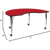 Flash Furniture Mobile 48”W x 72”L Kidney Grey HP Laminate Activity Table – Standard Height Adjustable Legs(Red)