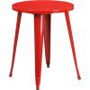 Flash Furniture Napoleon Commercial Grade 24″ Round Black-Antique Gold Metal Indoor-Outdoor Table Set with 2 Vertical Slat Back Chairs(Red)