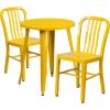 Flash Furniture Napoleon Commercial Grade 24″ Round Black-Antique Gold Metal Indoor-Outdoor Table Set with 2 Vertical Slat Back Chairs(Yellow)