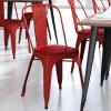 Flash Furniture Perry Indoor/Outdoor Commercial Stackable Chair with Polystyrene Seat – Blue Metal Frame – Teak Poly Resin Seat – Rounded Seat Edges for Comfort(Red/Red)