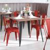 Flash Furniture Perry Indoor/Outdoor Commercial Stackable Chair with Polystyrene Seat – Blue Metal Frame – Teak Poly Resin Seat – Rounded Seat Edges for Comfort(Red/Red)