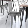 Flash Furniture Perry Indoor/Outdoor Commercial Stackable Chair with Polystyrene Seat – Blue Metal Frame – Teak Poly Resin Seat – Rounded Seat Edges for Comfort(Silver/Gray)