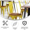 Flash Furniture Perry Indoor/Outdoor Commercial Stackable Chair with Polystyrene Seat – Blue Metal Frame – Teak Poly Resin Seat – Rounded Seat Edges for Comfort(Yellow)