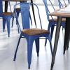 Flash Furniture Perry Indoor/Outdoor Commercial Stackable Chair with Polystyrene Seat – Blue Metal Frame – Teak Poly Resin Seat – Rounded Seat Edges for Comfort(Blue/Teak)