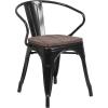 Flash Furniture Blue Metal Chair with Wood Seat and Arms(Black)